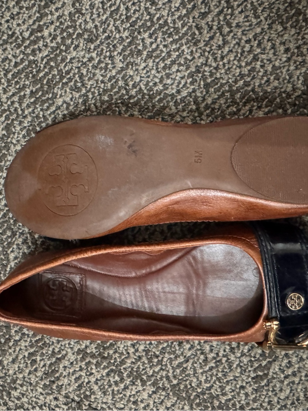Tory Burch Tan & Black Leather Ballet Flats size 5M - Picture 11 of 13
